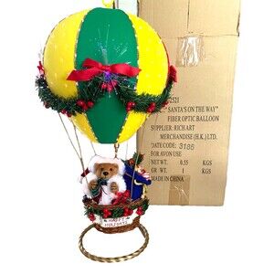 Santa's On The Way Fiber Optic Hot Air Balloon Christmas Avon Y2K Teddy Light Up